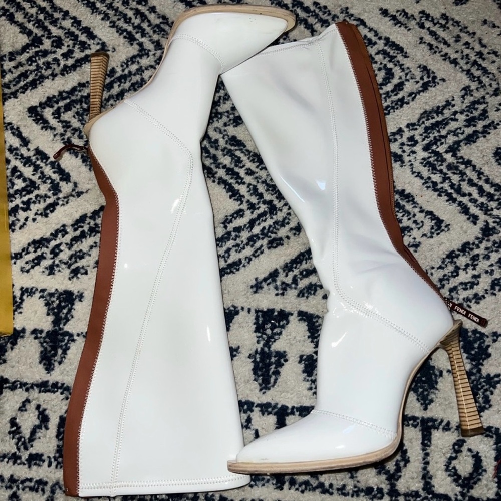 Fendi White and Brown Heeled Boots